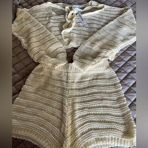 NEW Cupshe Beige Crochet 2 Piece Cover Up Short Set Size Large